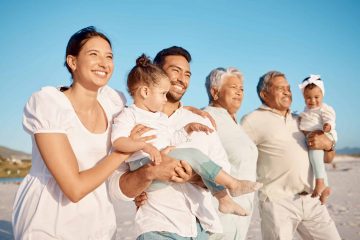 Shot of a multi-generational family spending time together at the beach.